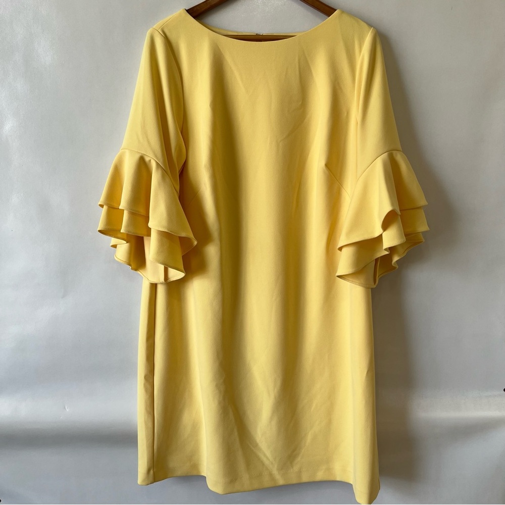 Lauren Ralph Lauren Yellow Ruffle Bell Sleeve Shift Dress